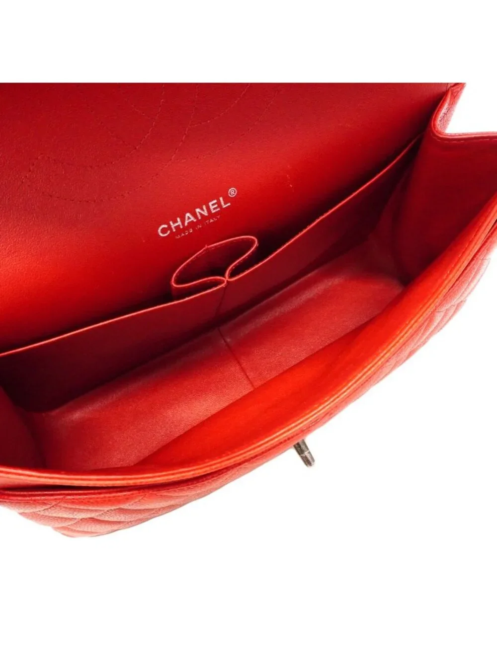 Chanel Shoulder Bag Maxi Quilted Caviar Leather Red Silver